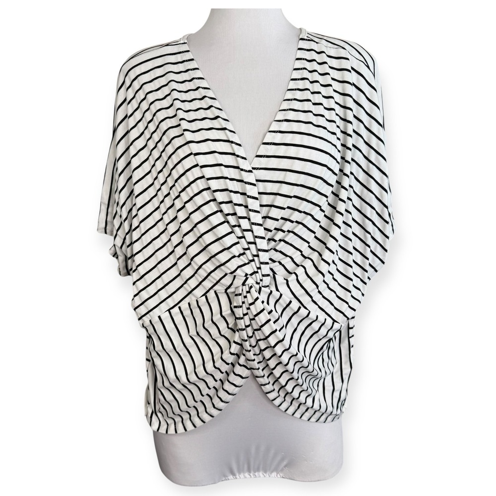 Umgee Womens Top Large Striped Twist Front V Neck‎ Short Sleeve Casual